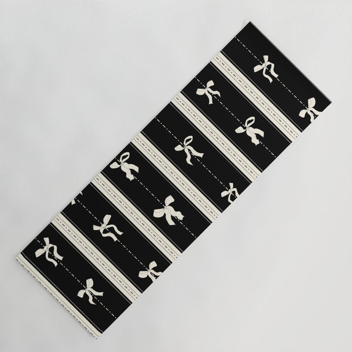 Coquette beige Bows on a black and beige stripes background pattern Yoga Mat Gallery Image 1