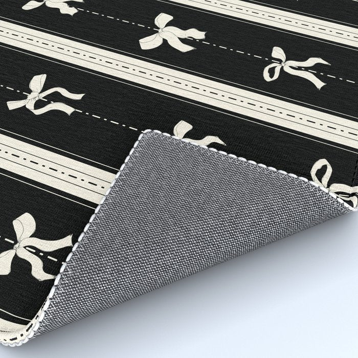 Coquette beige Bows on a black and beige stripes background pattern Rug Gallery Image 4