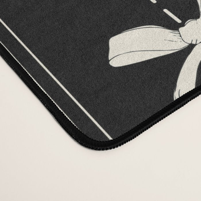 Coquette beige Bows on a black and beige stripes background pattern Desk Mat Gallery Image 4