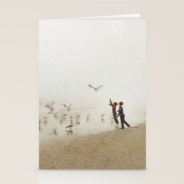 Chasing Seagulls -  Foggy Beach  Stationery Card Gallery Image 1