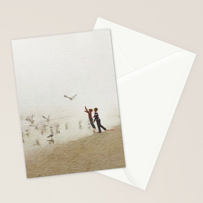 Chasing Seagulls -  Foggy Beach  Stationery Card Gallery Image 2