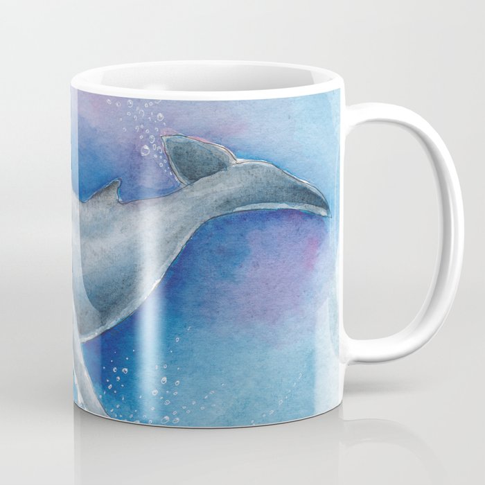Humpback Whale and Bubbles Watercolor Ink Coffee Mug