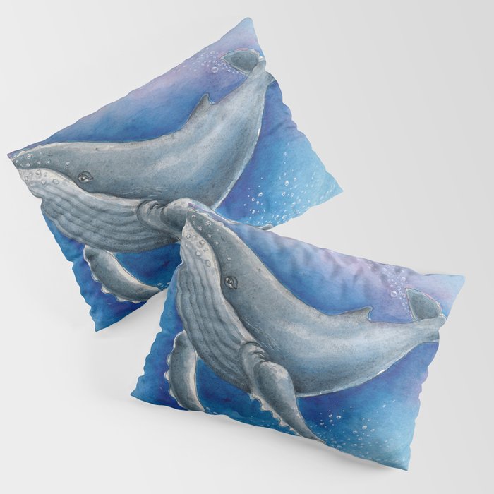 Humpback Whale and Bubbles Watercolor Ink Pillow Sham Gallery Image 3