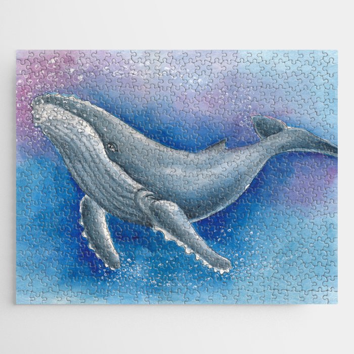 Humpback Whale And Bubbles Watercolor Ink Jigsaw Puzzle Gallery Image 1