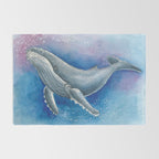 Humpback Whale and Bubbles Watercolor Ink Rug Gallery Image 2