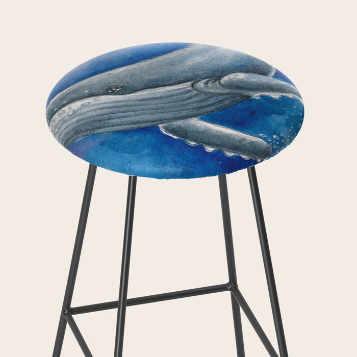 Humpback Whale and Bubbles Watercolor Ink Stool Gallery Image 2