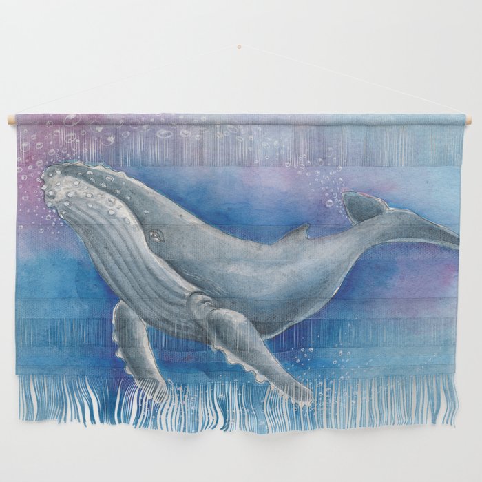 Humpback Whale and Bubbles Watercolor Ink Wall Hanging Gallery Image 1