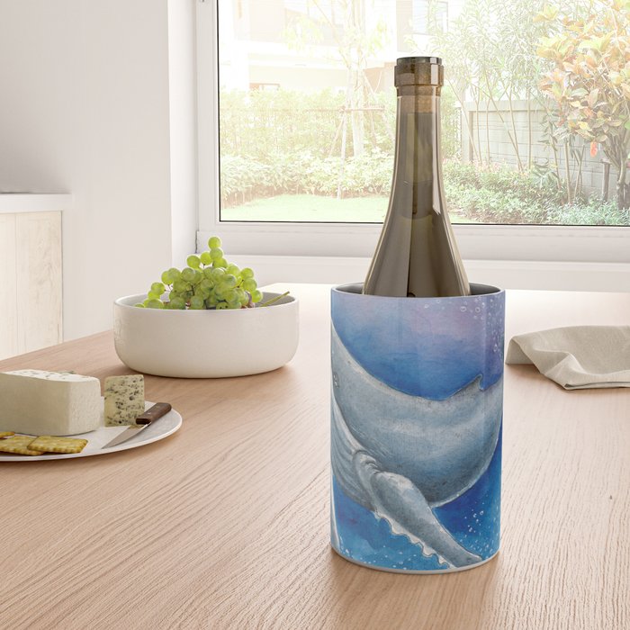 Humpback Whale and Bubbles Watercolor Ink Wine Chiller Gallery Image 4
