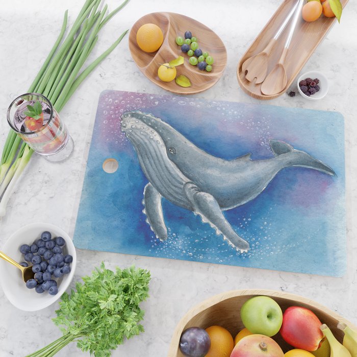 Humpback Whale and Bubbles Watercolor Ink Cutting Board Gallery Image 2