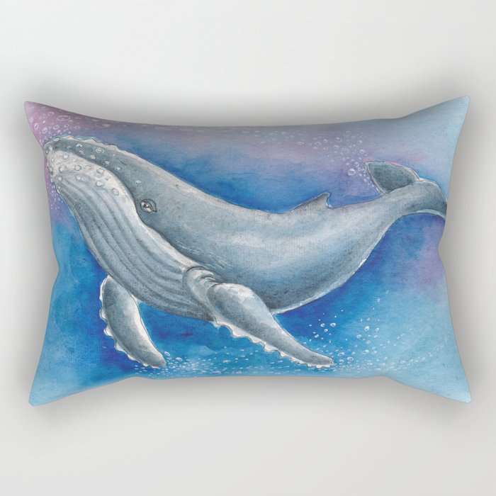 Humpback Whale and Bubbles Watercolor Ink Rectangular Pillow Gallery Image 2