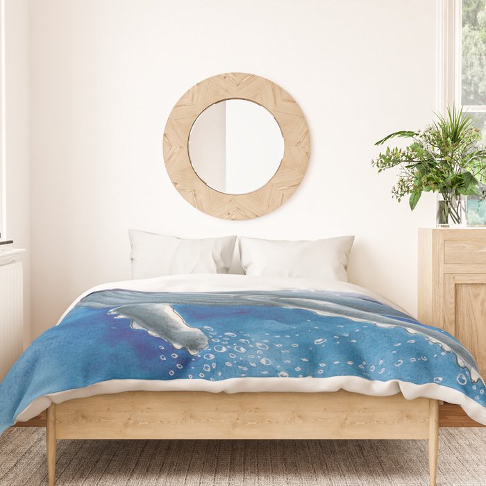 Humpback Whale and Bubbles Watercolor Ink Duvet Cover Gallery Image 3