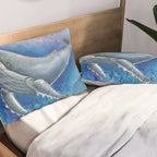 Humpback Whale and Bubbles Watercolor Ink Pillow Sham Gallery Image 2