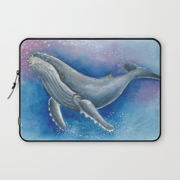 Humpback Whale and Bubbles Watercolor Ink Laptop Sleeve Gallery Image 1