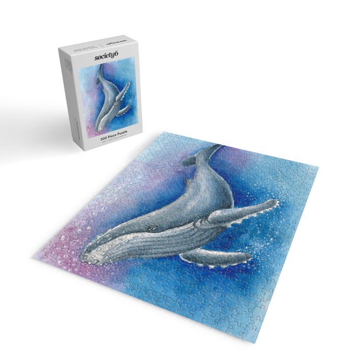 Humpback Whale and Bubbles Watercolor Ink Jigsaw Puzzle Gallery Image 2