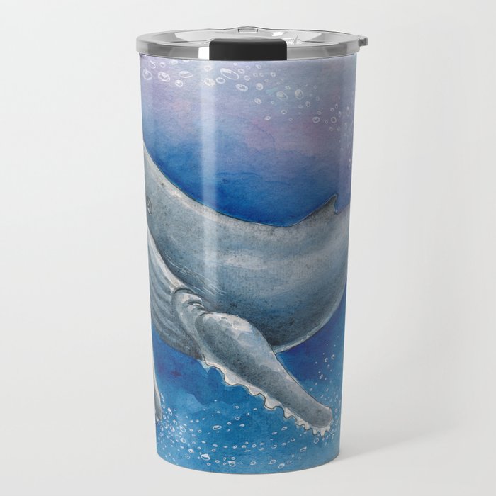 Humpback Whale and Bubbles Watercolor Ink Travel Mug Gallery Image 1