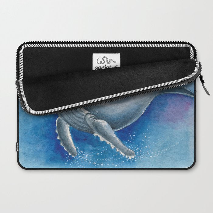 Humpback Whale and Bubbles Watercolor Ink Laptop Sleeve Gallery Image 2