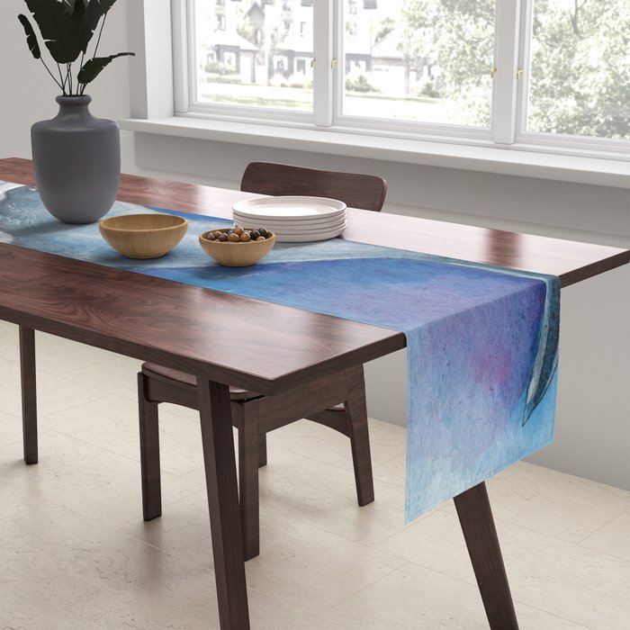 Humpback Whale and Bubbles Watercolor Ink Table Runner Gallery Image 2