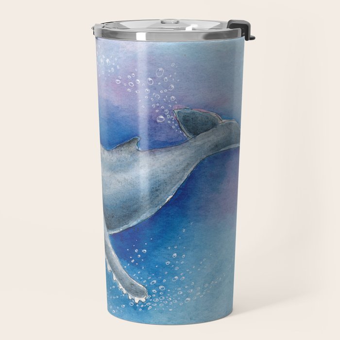 Humpback Whale and Bubbles Watercolor Ink Travel Mug Gallery Image 2