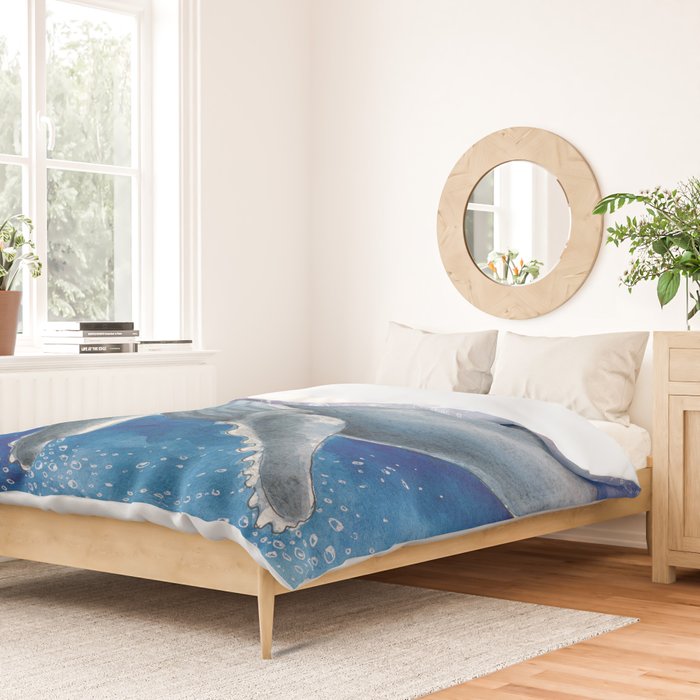 Humpback Whale and Bubbles Watercolor Ink Duvet Cover Gallery Image 2