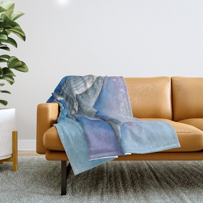 Humpback Whale and Bubbles Watercolor Ink Throw Blanket Gallery Image 1
