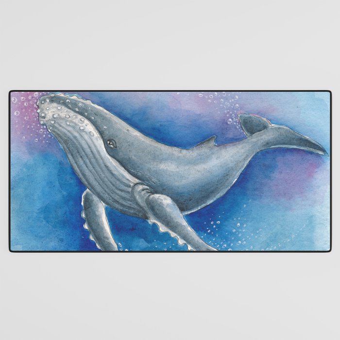 Humpback Whale and Bubbles Watercolor Ink Desk Mat Gallery Image 3
