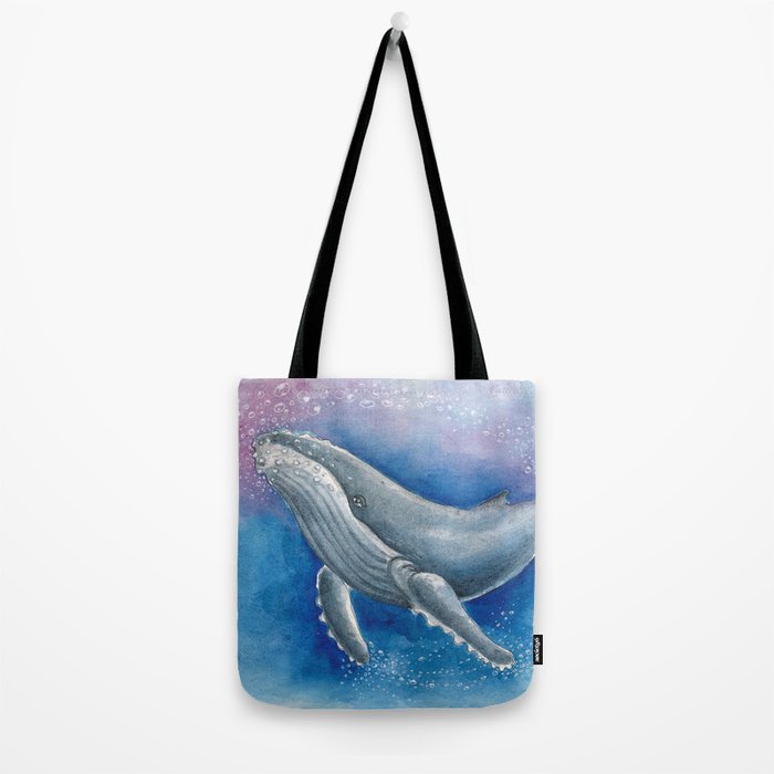 Humpback Whale and Bubbles Watercolor Ink Tote Bag Gallery Image 2