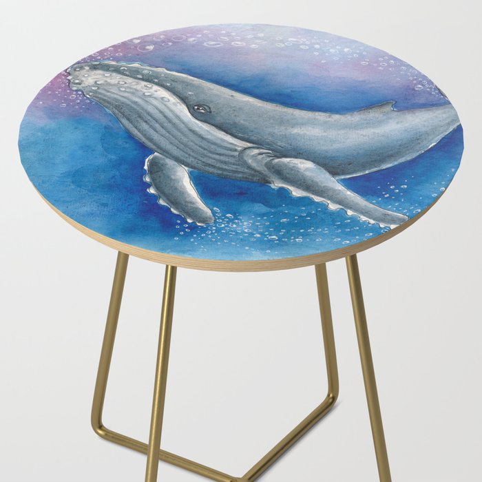 Humpback Whale and Bubbles Watercolor Ink Side Table Gallery Image 2