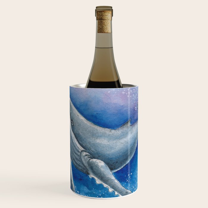 Humpback Whale and Bubbles Watercolor Ink Wine Chiller Gallery Image 1