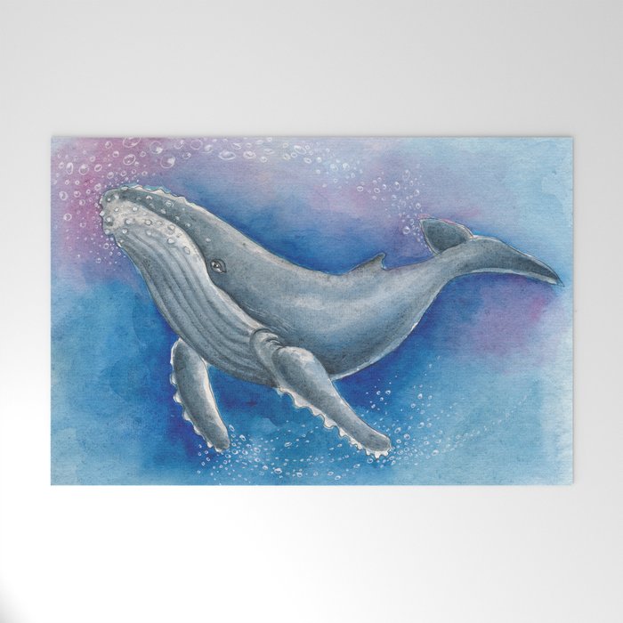 Humpback Whale and Bubbles Watercolor Ink Welcome Mat Gallery Image 1