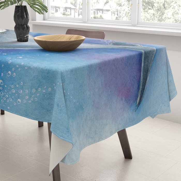 Humpback Whale and Bubbles Watercolor Ink Tablecloth Gallery Image 3