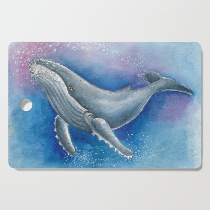 Humpback Whale and Bubbles Watercolor Ink Cutting Board Gallery Image 1