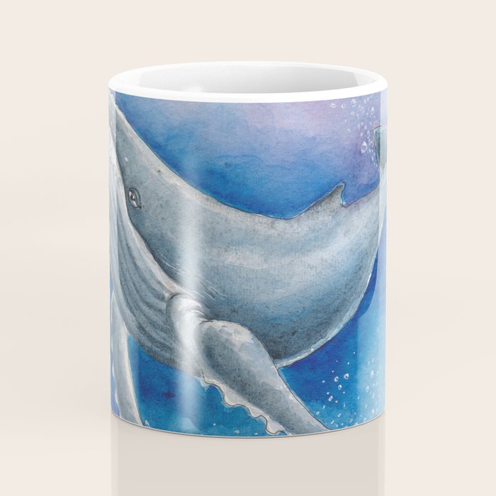 Humpback Whale and Bubbles Watercolor Ink Coffee Mug Gallery Image 4