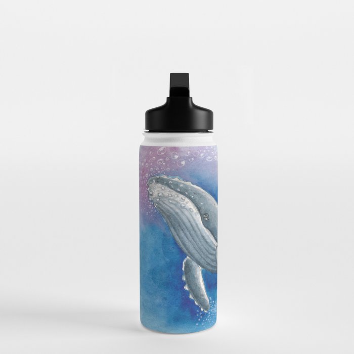 Humpback Whale and Bubbles Watercolor Ink Water Bottle Gallery Image 3
