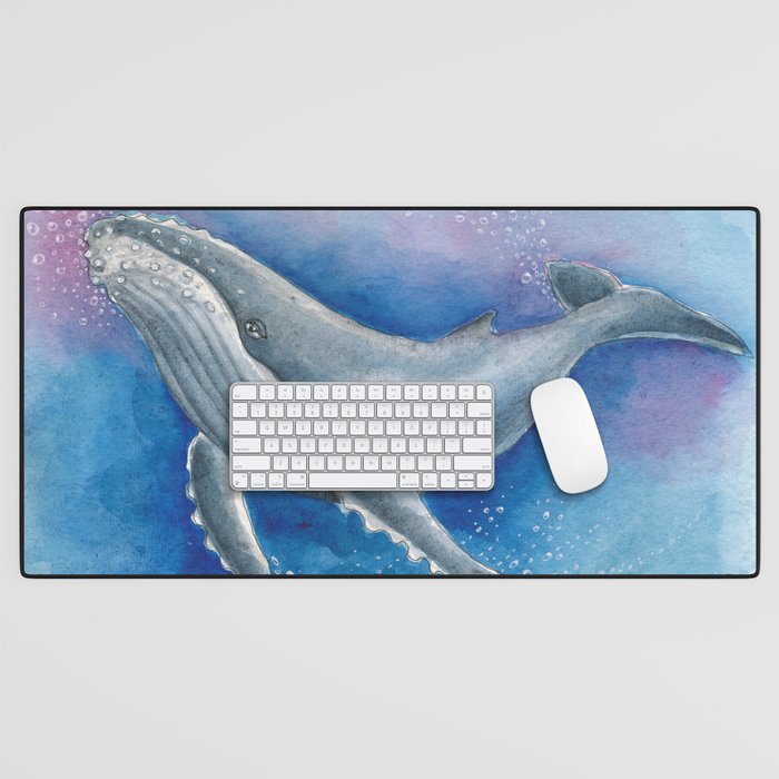 Humpback Whale and Bubbles Watercolor Ink Desk Mat Gallery Image 1