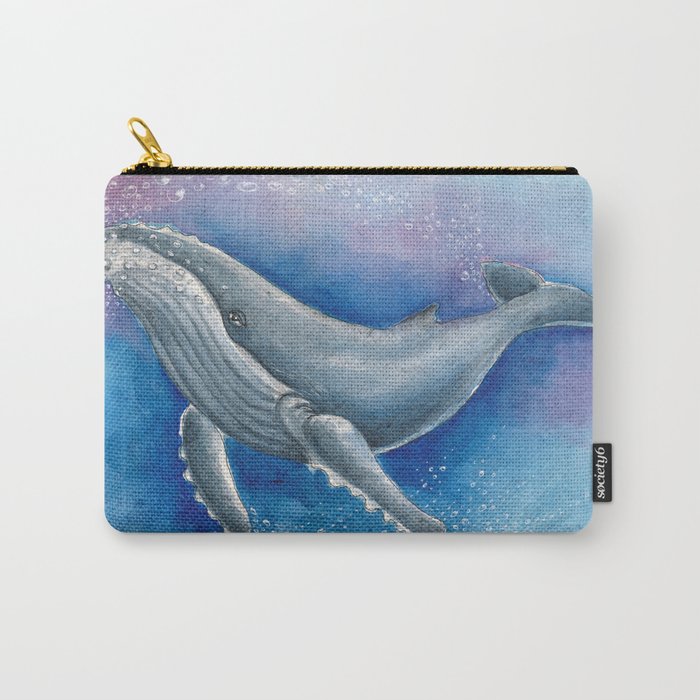 Humpback Whale and Bubbles Watercolor Ink Carry All Pouch Gallery Image 1