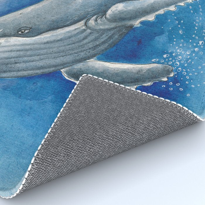 Humpback Whale and Bubbles Watercolor Ink Rug Gallery Image 4
