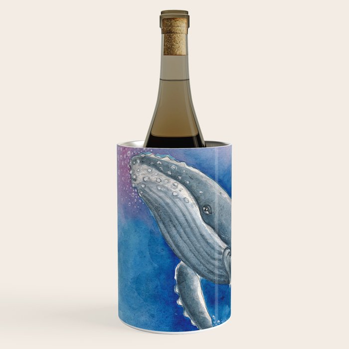 Humpback Whale and Bubbles Watercolor Ink Wine Chiller Gallery Image 2
