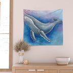 Humpback Whale and Bubbles Watercolor Ink Wall Tapestry Gallery Image 2