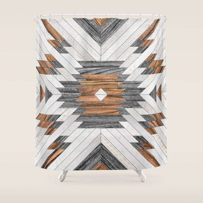Urban Tribal Pattern No.8 - Aztec - Wood Shower Curtain Gallery Image 1