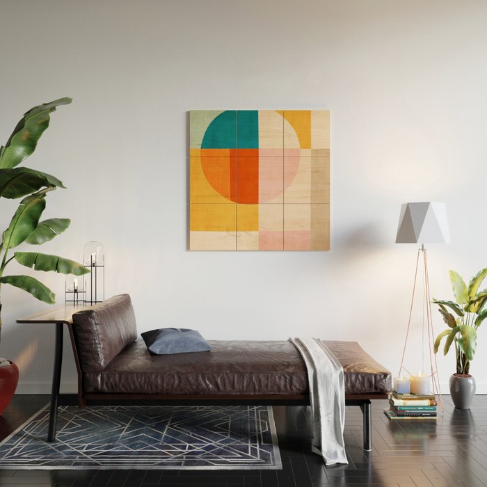 Bright Pastel Tones Geometric Abstract Artwork Wood Wall Art Gallery Image 2