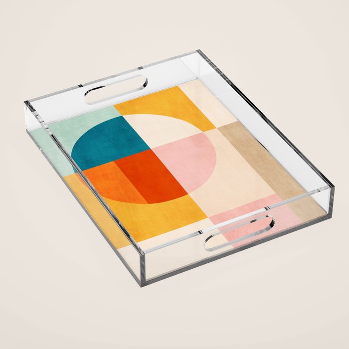 Bright Pastel Tones Geometric Abstract Artwork Acrylic Tray Gallery Image 1