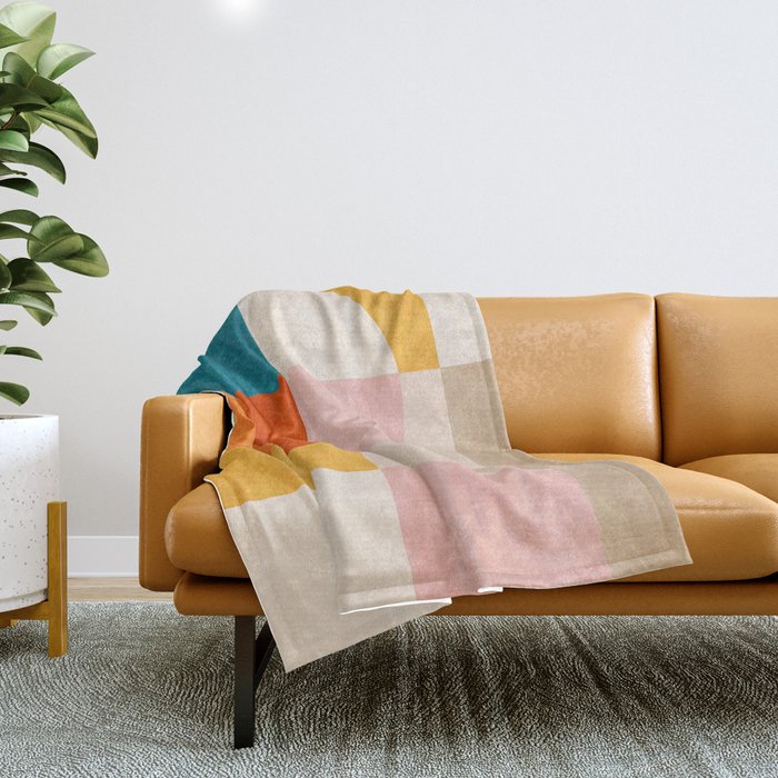 Bright Pastel Tones Geometric Abstract Artwork Throw Blanket Gallery Image 1