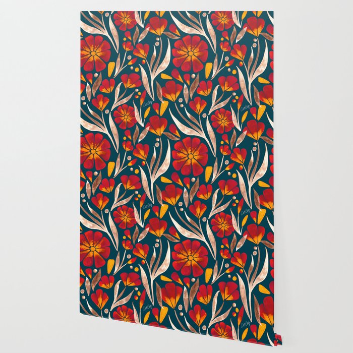Sweet Florals - Crimson & Jade Wallpaper Gallery Image 2