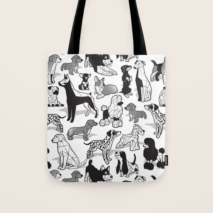 Geometric sweet wet noses // white background black and white dogs Tote Bag Gallery Image 1