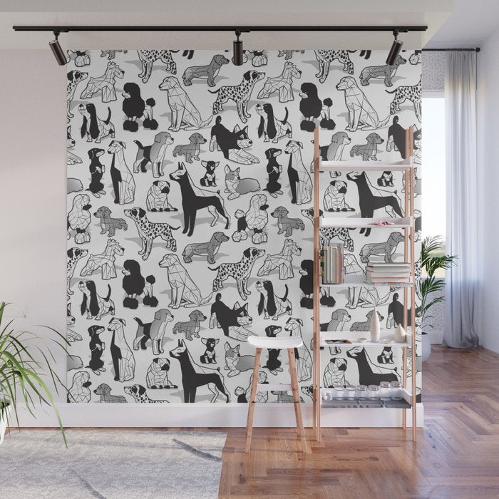 Geometric sweet wet noses // white background black and white dogs Wall Mural Gallery Image 1