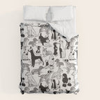 Geometric sweet wet noses // white background black and white dogs Comforter Gallery Image 6