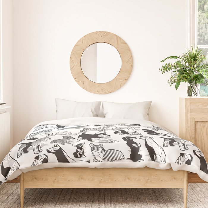 Geometric sweet wet noses // white background black and white dogs Duvet Cover Gallery Image 3