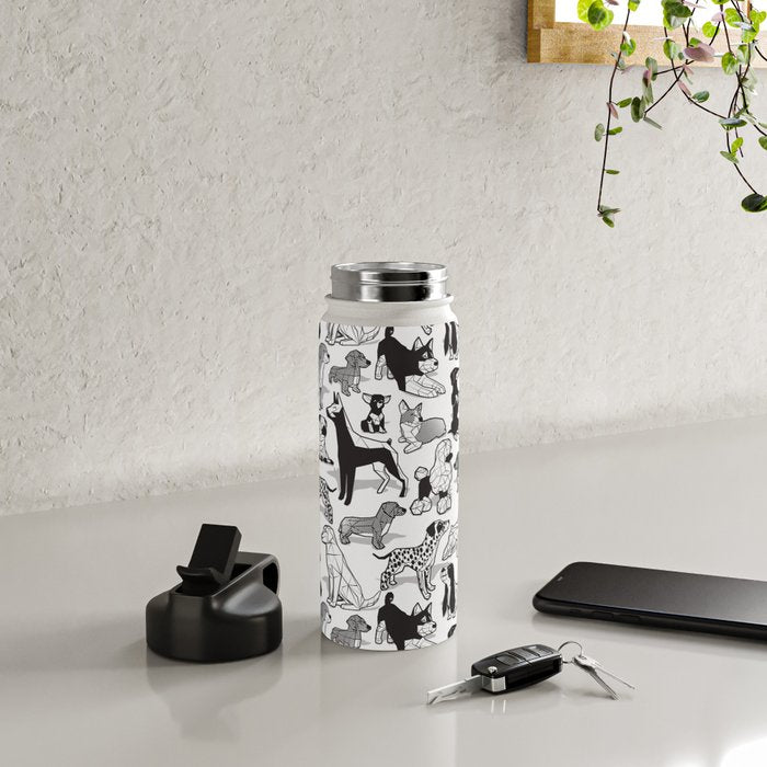 Geometric sweet wet noses // white background black and white dogs Water Bottle Gallery Image 4