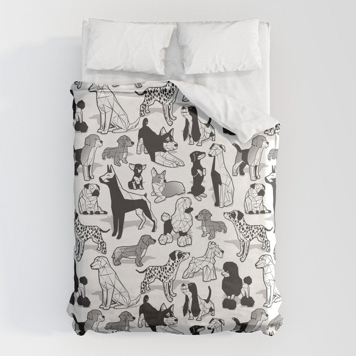Geometric sweet wet noses // white background black and white dogs Duvet Cover Gallery Image 6