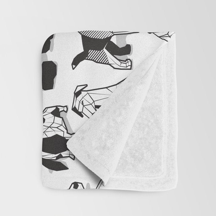 Geometric sweet wet noses // white background black and white dogs Throw Blanket Gallery Image 3